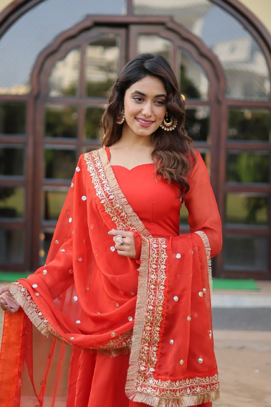 Alluring Russian Silk Fully Stitched Designer Gown With Dupatta - Ethnicwish