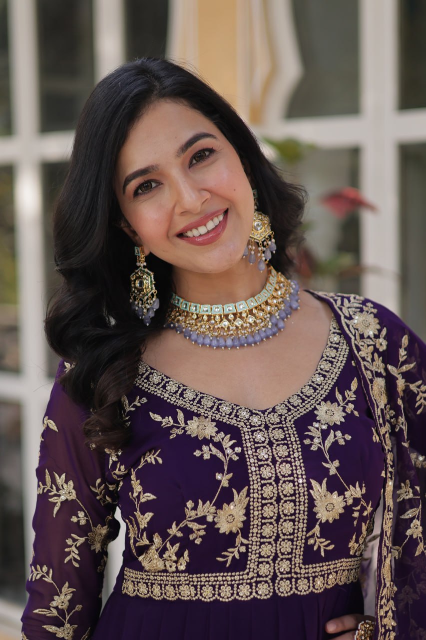 Faux Blooming Sequins & Zari Embroidered Gown With Dupatta - ETHNICDEAL