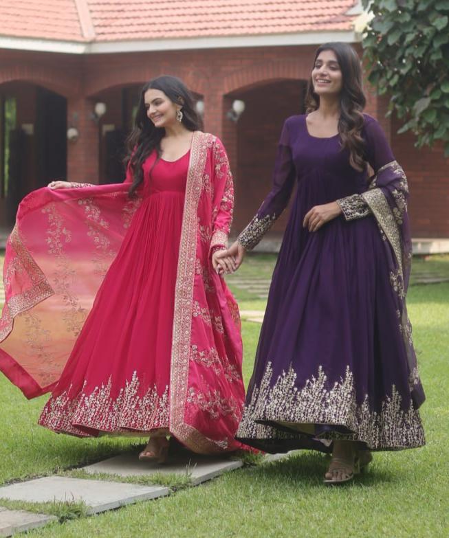 Hypnotic Faux Georgette Multi Sequins Worked Festive Wear Gown - Ethnicwish