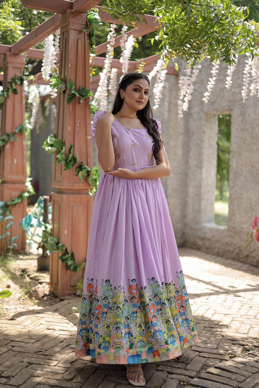 Stunning Dola Silk Designer Printed Fully Stitched Gown - Ethnicwish