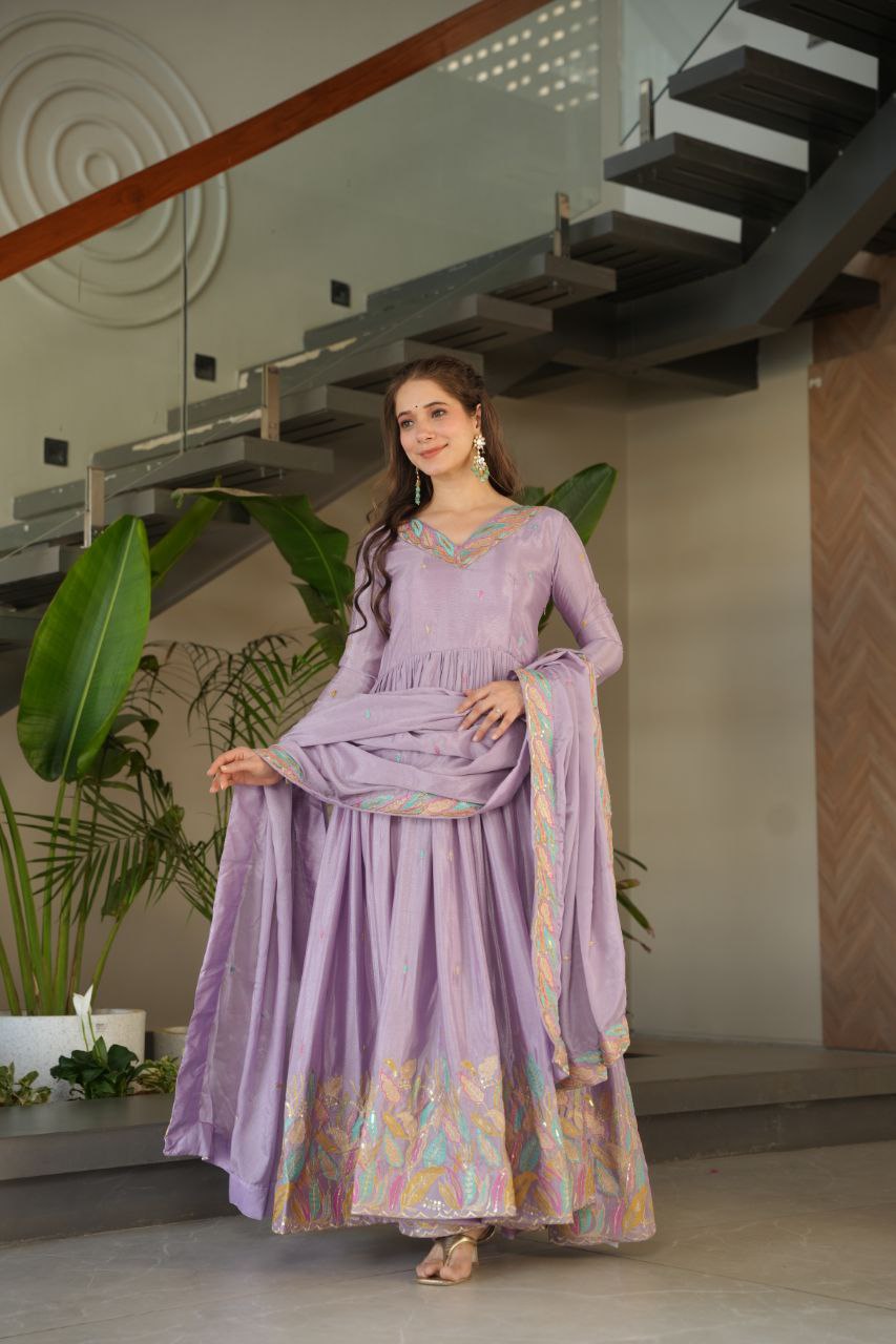 Chinnon Sequins & Thread Embroidered Gown Set – Fully Stitched & Ready to Wear - ETHNICDEAL