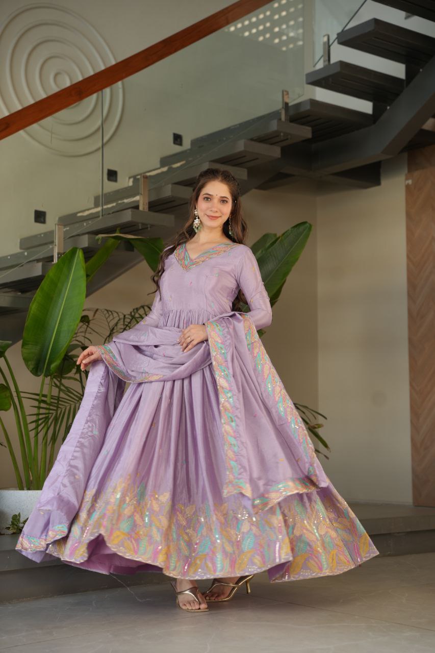 Chinnon Sequins & Thread Embroidered Gown Set – Fully Stitched & Ready to Wear - ETHNICDEAL