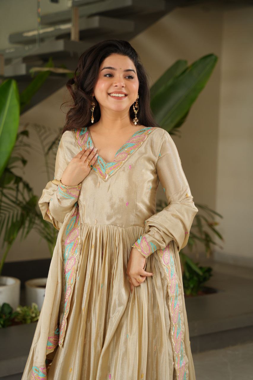 Chinnon Sequins & Thread Embroidered Gown Set – Fully Stitched & Ready to Wear - ETHNICDEAL