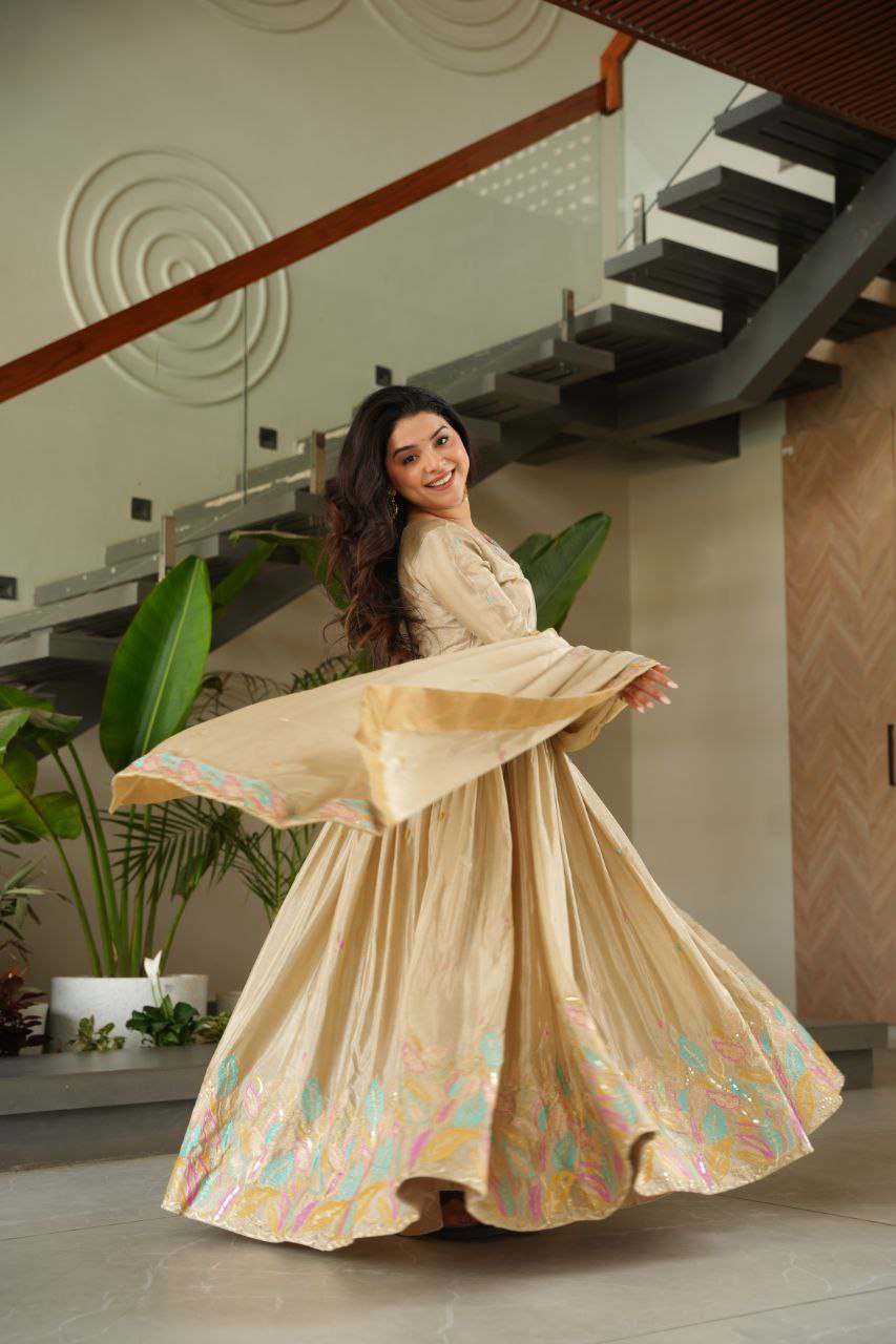 Chinnon Sequins & Thread Embroidered Gown Set – Fully Stitched & Ready to Wear - ETHNICDEAL