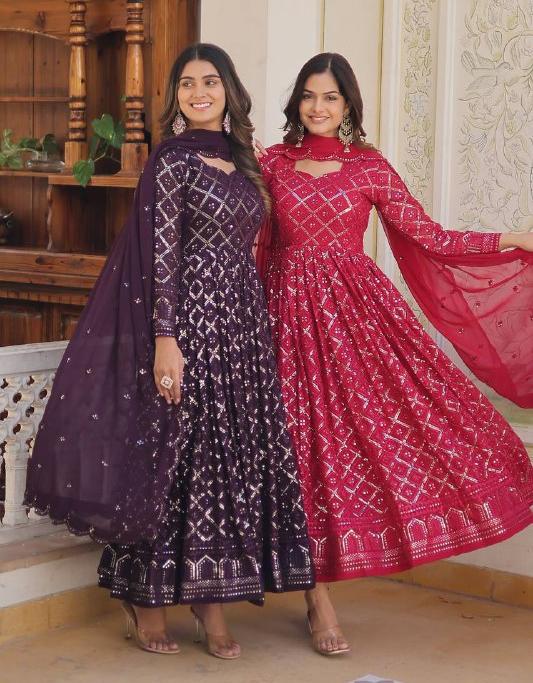 Bewitching Faux Georgette Heavy Sequins Worked Designer Gown - Ethnicwish