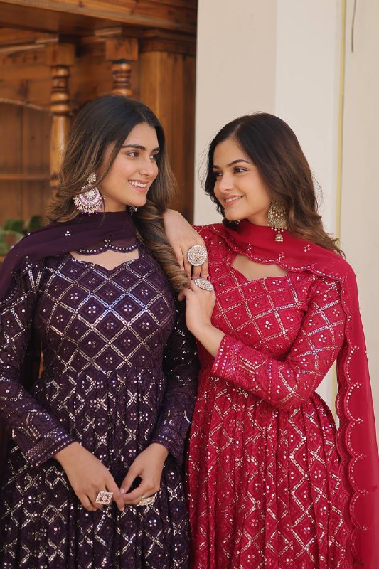 Bewitching Faux Georgette Heavy Sequins Worked Designer Gown - Ethnicwish