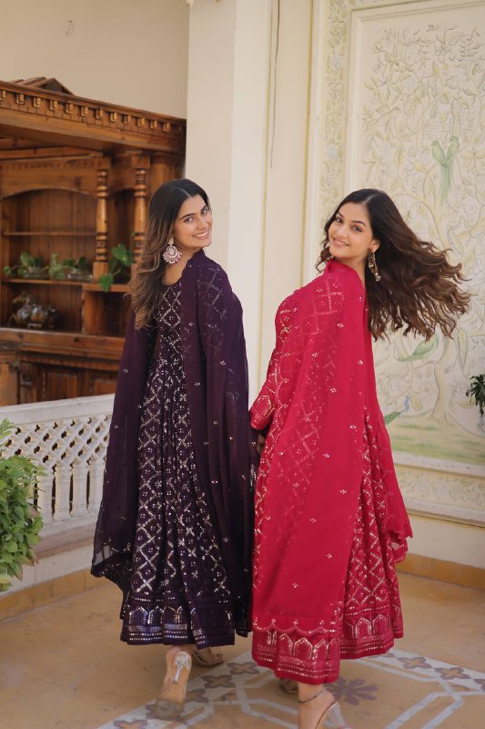 Bewitching Faux Georgette Heavy Sequins Worked Designer Gown - Ethnicwish