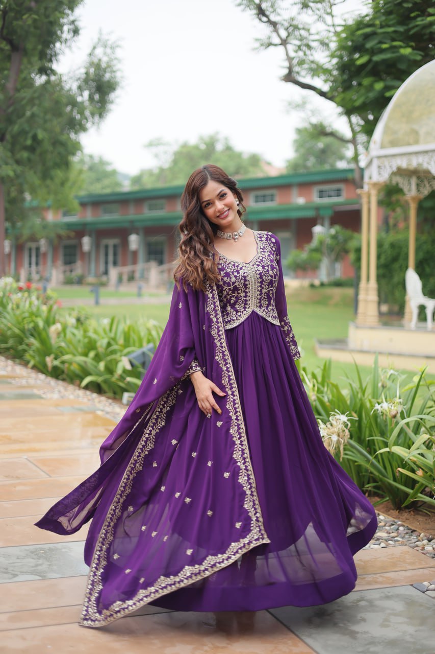 Radiant Faux Georgette Intricate Sequins Embroidered Gown With Dupatta - Ethnicwish