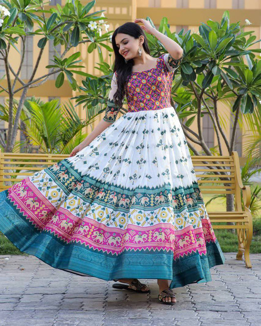 Enamoring Patola Silk Rich Printed Designer Gown - Ethnicwish