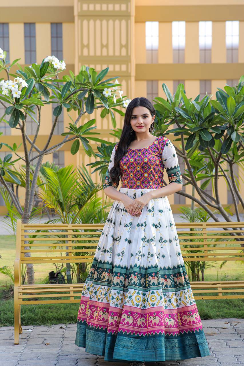 Enamoring Patola Silk Rich Printed Designer Gown - Ethnicwish