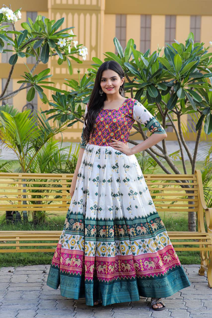 Enamoring Patola Silk Rich Printed Designer Gown - Ethnicwish