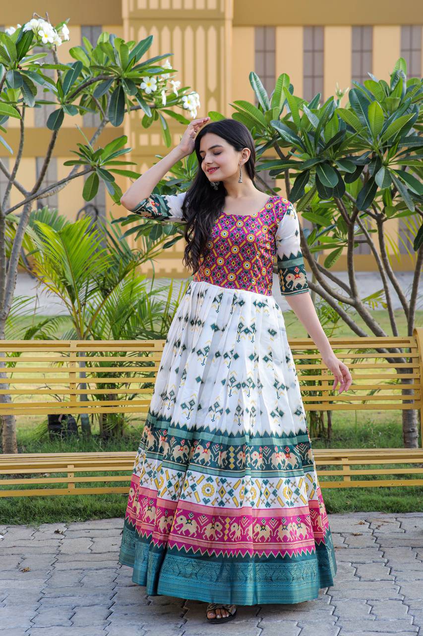 Enamoring Patola Silk Rich Printed Designer Gown - Ethnicwish