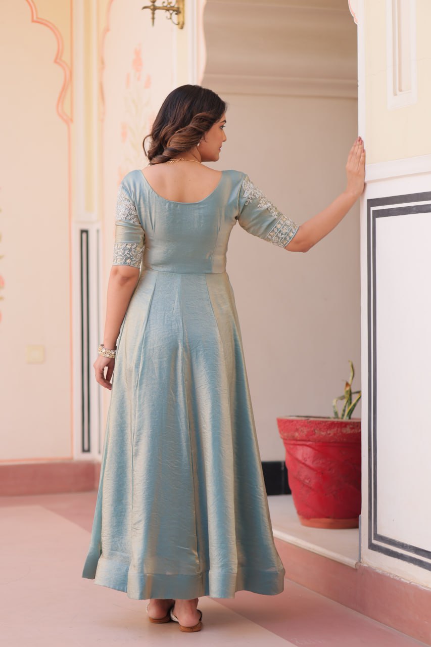 Lovely Fendy Silk Bead Embroidered Fully Stitched Gown - ETHNICDEAL