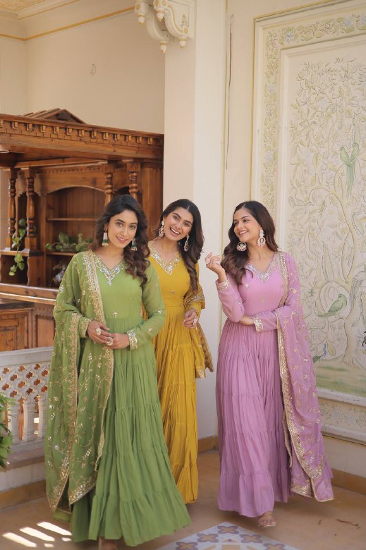 Splendid Faux Georgette Embroidered Designer Gown With Dupatta - Ethnicwish