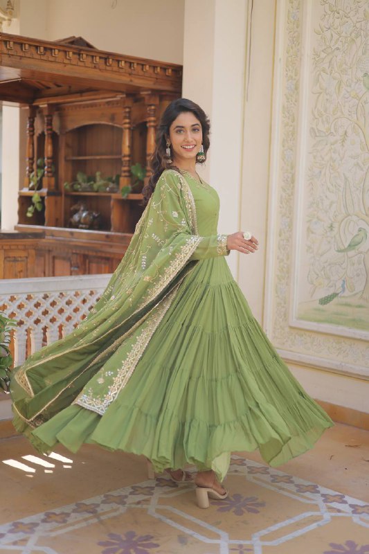 Splendid Faux Georgette Embroidered Designer Gown With Dupatta - Ethnicwish