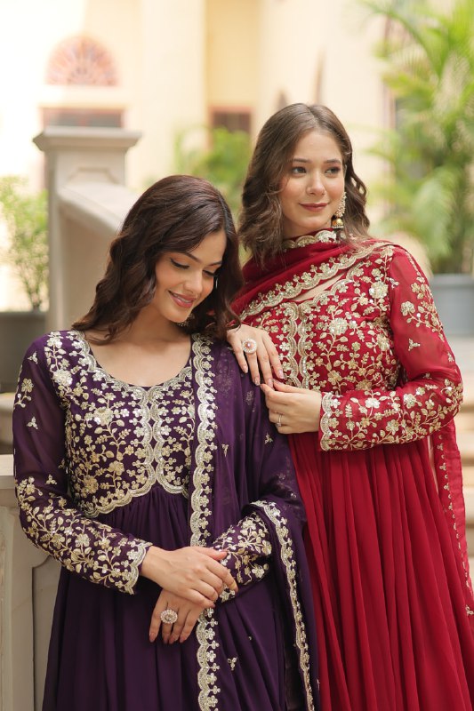 Breathtaking Faux Georgette Sequins Zari Worked Designer Gown - Ethnicwish