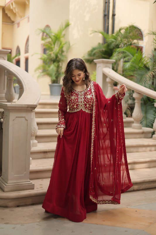 Breathtaking Faux Georgette Sequins Zari Worked Designer Gown - Ethnicwish