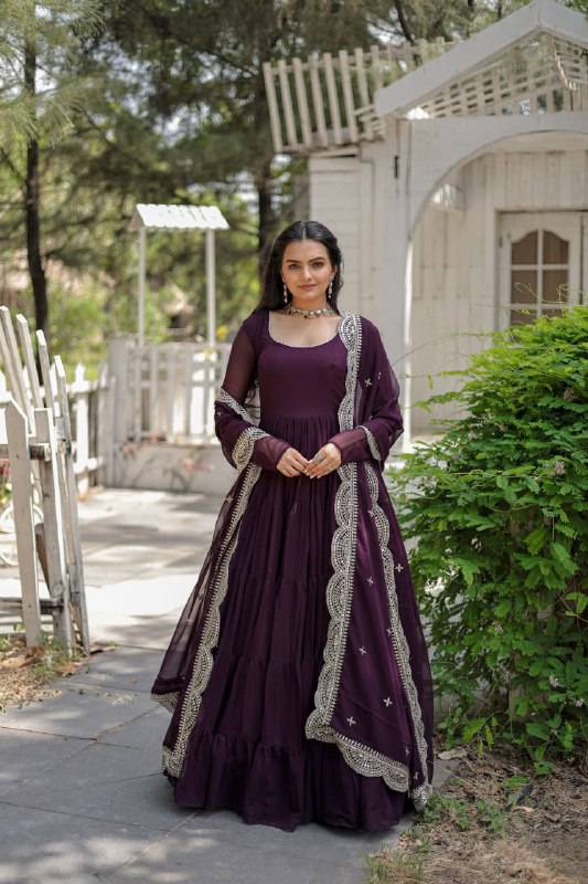 Delightful Faux Georgette 15 Meter Flared Fully Stitched Ruffle Gown - Ethnicwish
