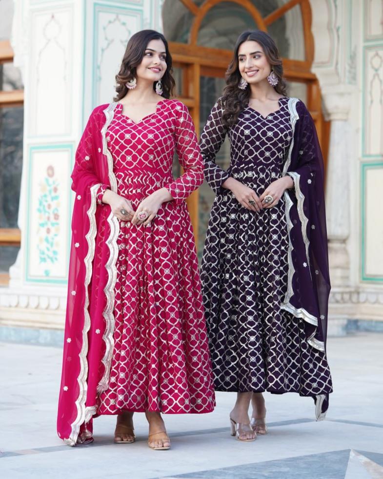 Radiant Faux Georgette Sequins Worked Festive Wear Gown - Ethnicwish