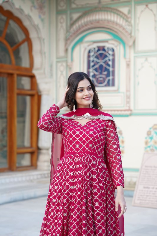 Radiant Faux Georgette Sequins Worked Festive Wear Gown - Ethnicwish