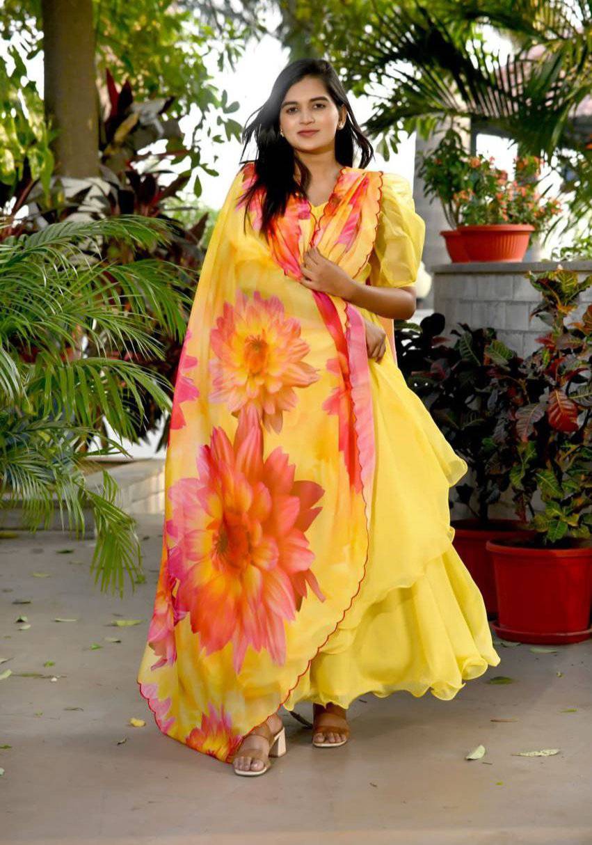 Spectacular Tabby Silk Fully Stitched Flairy Gown With Dupatta - Ethnicwish