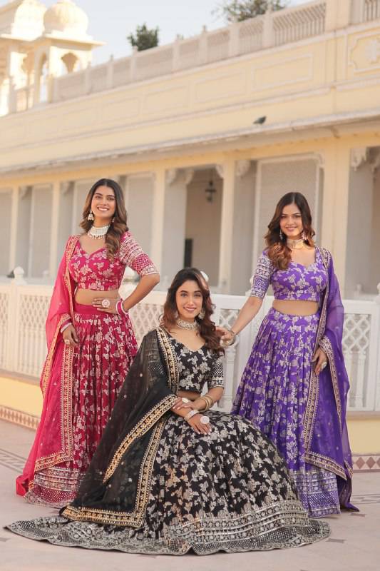 Fascinating Pure Viscous Jacquard Sequins Embroidered Lehenga Choli - Ethnicwish