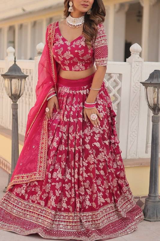 Fascinating Pure Viscous Jacquard Sequins Embroidered Lehenga Choli - Ethnicwish