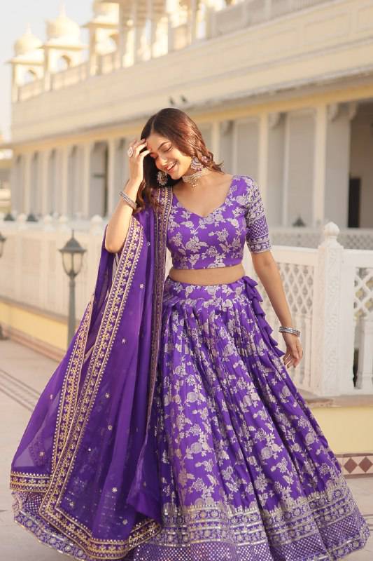 Fascinating Pure Viscous Jacquard Sequins Embroidered Lehenga Choli - Ethnicwish