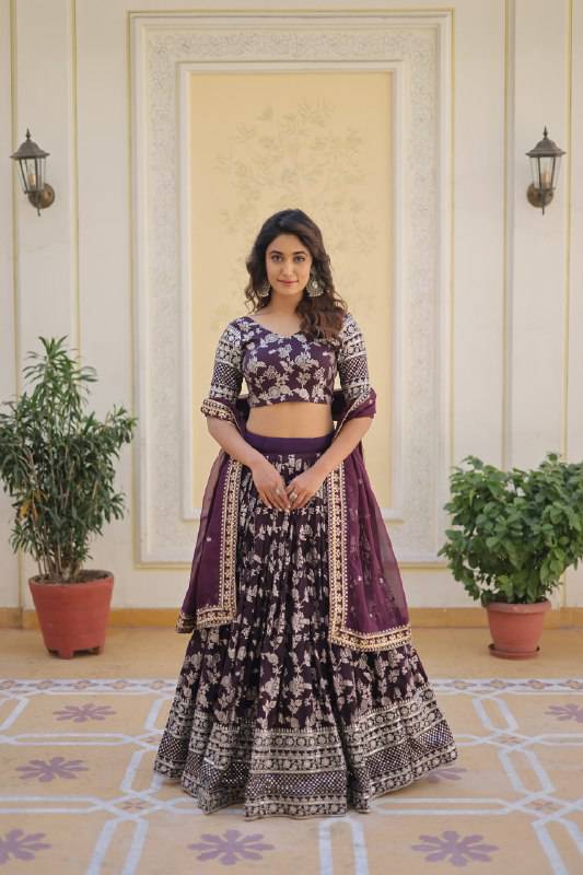 Fascinating Pure Viscous Jacquard Sequins Embroidered Lehenga Choli - Ethnicwish