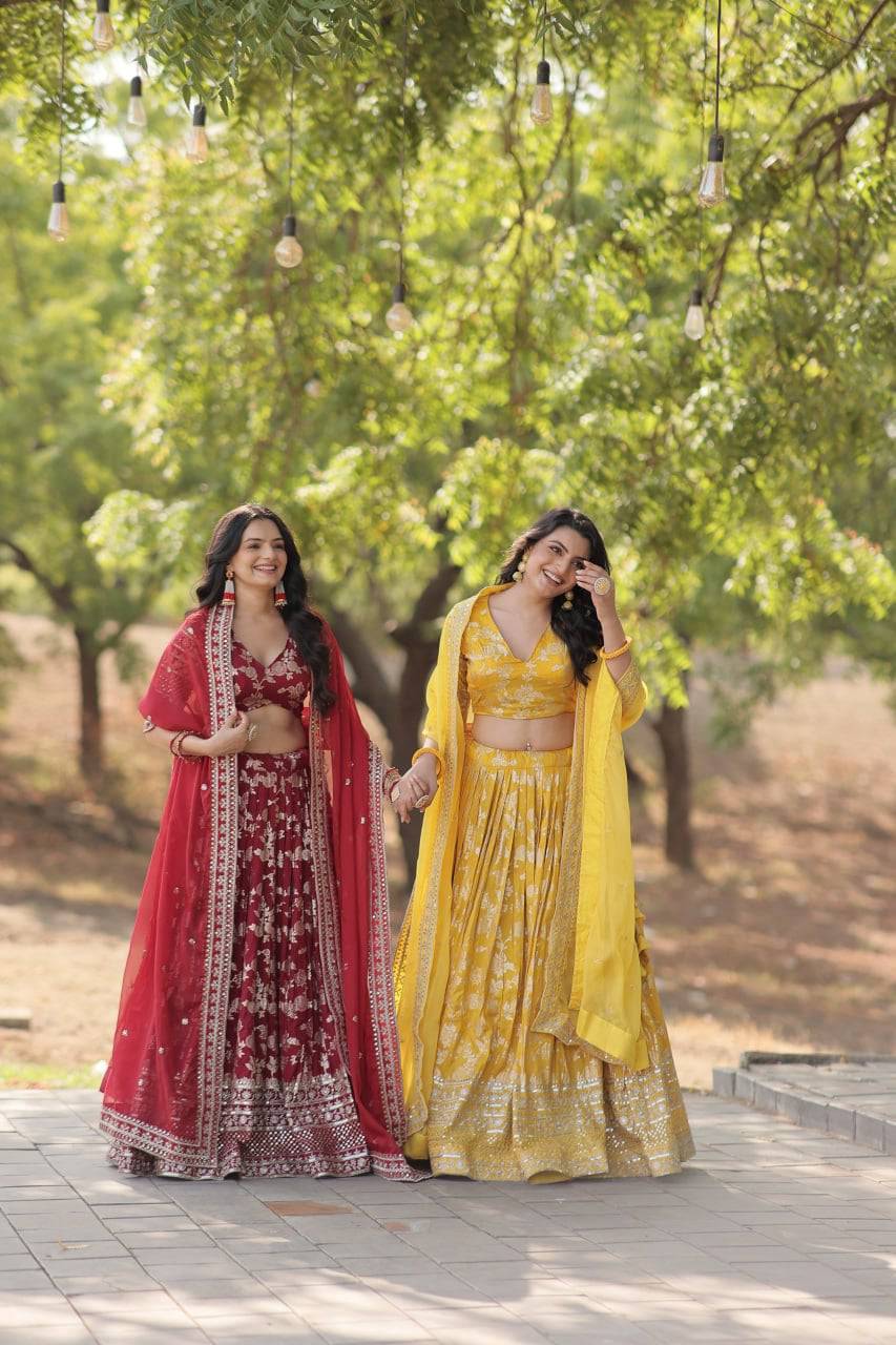 Fascinating Pure Viscous Jacquard Sequins Embroidered Lehenga Choli - Ethnicwish