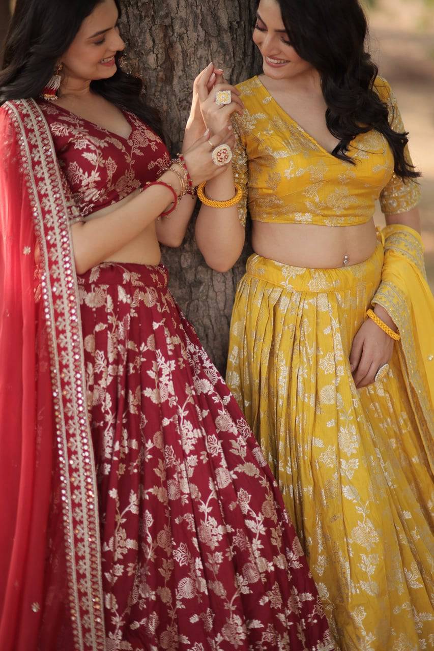 Fascinating Pure Viscous Jacquard Sequins Embroidered Lehenga Choli - Ethnicwish