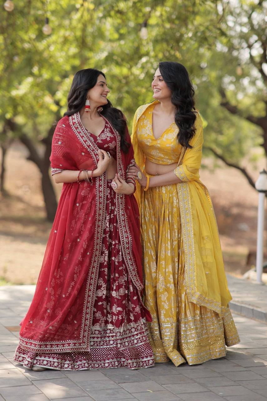 Fascinating Pure Viscous Jacquard Sequins Embroidered Lehenga Choli - Ethnicwish