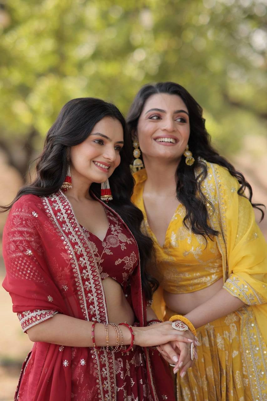 Fascinating Pure Viscous Jacquard Sequins Embroidered Lehenga Choli - Ethnicwish