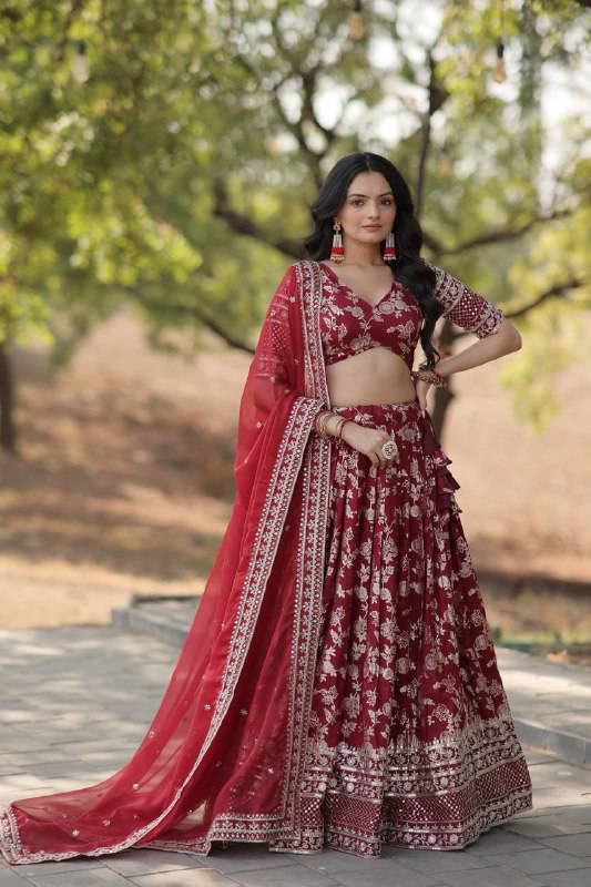 Fascinating Pure Viscous Jacquard Sequins Embroidered Lehenga Choli - Ethnicwish
