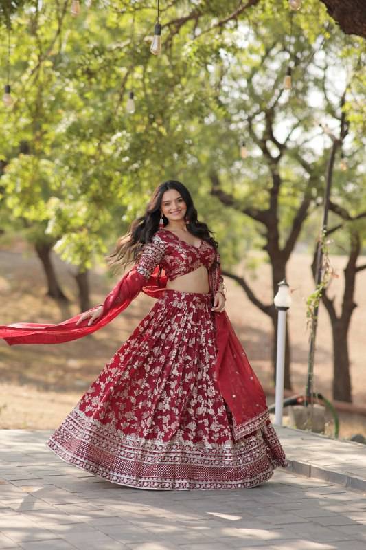 Fascinating Pure Viscous Jacquard Sequins Embroidered Lehenga Choli - Ethnicwish
