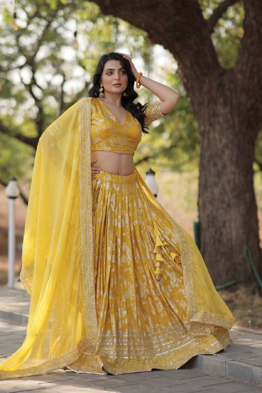 Fascinating Pure Viscous Jacquard Sequins Embroidered Lehenga Choli - Ethnicwish