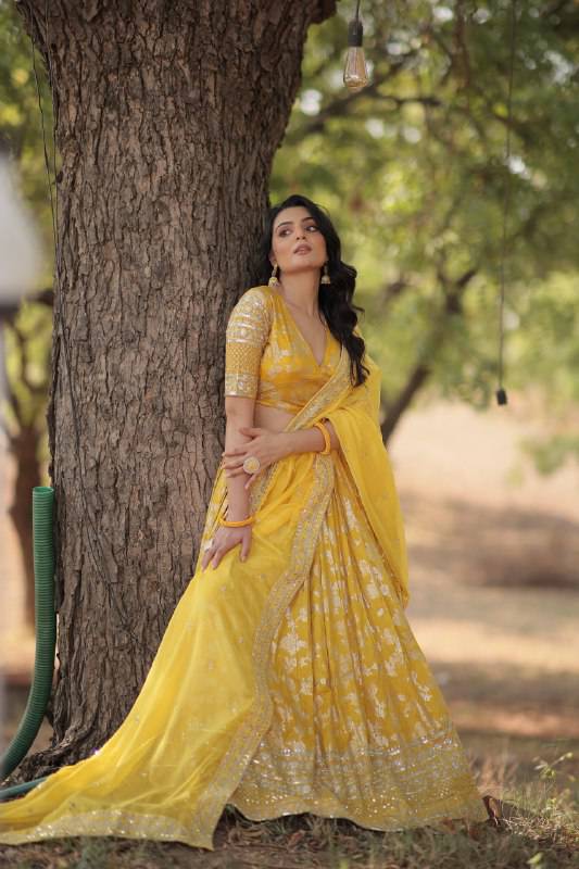 Fascinating Pure Viscous Jacquard Sequins Embroidered Lehenga Choli - Ethnicwish