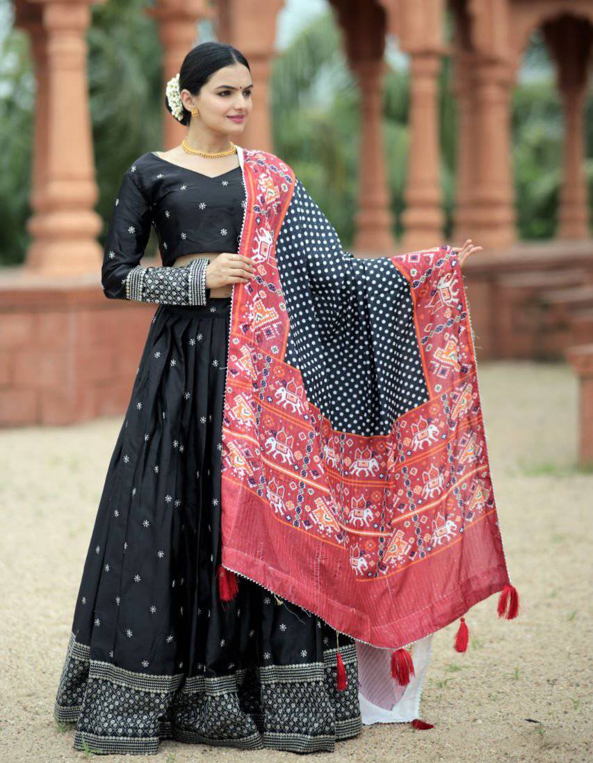 Unique Silk Sequins Embroidered Lehenga Choli Set - Ethnicwish