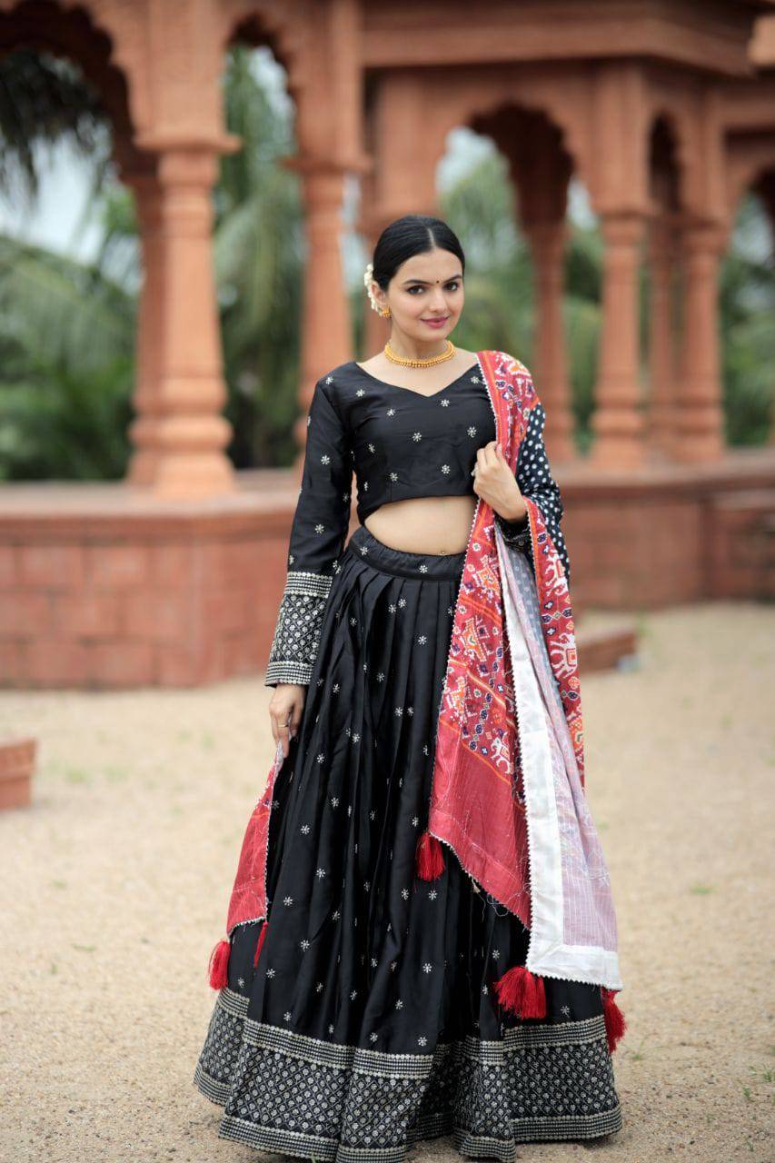 Unique Silk Sequins Embroidered Lehenga Choli Set - Ethnicwish