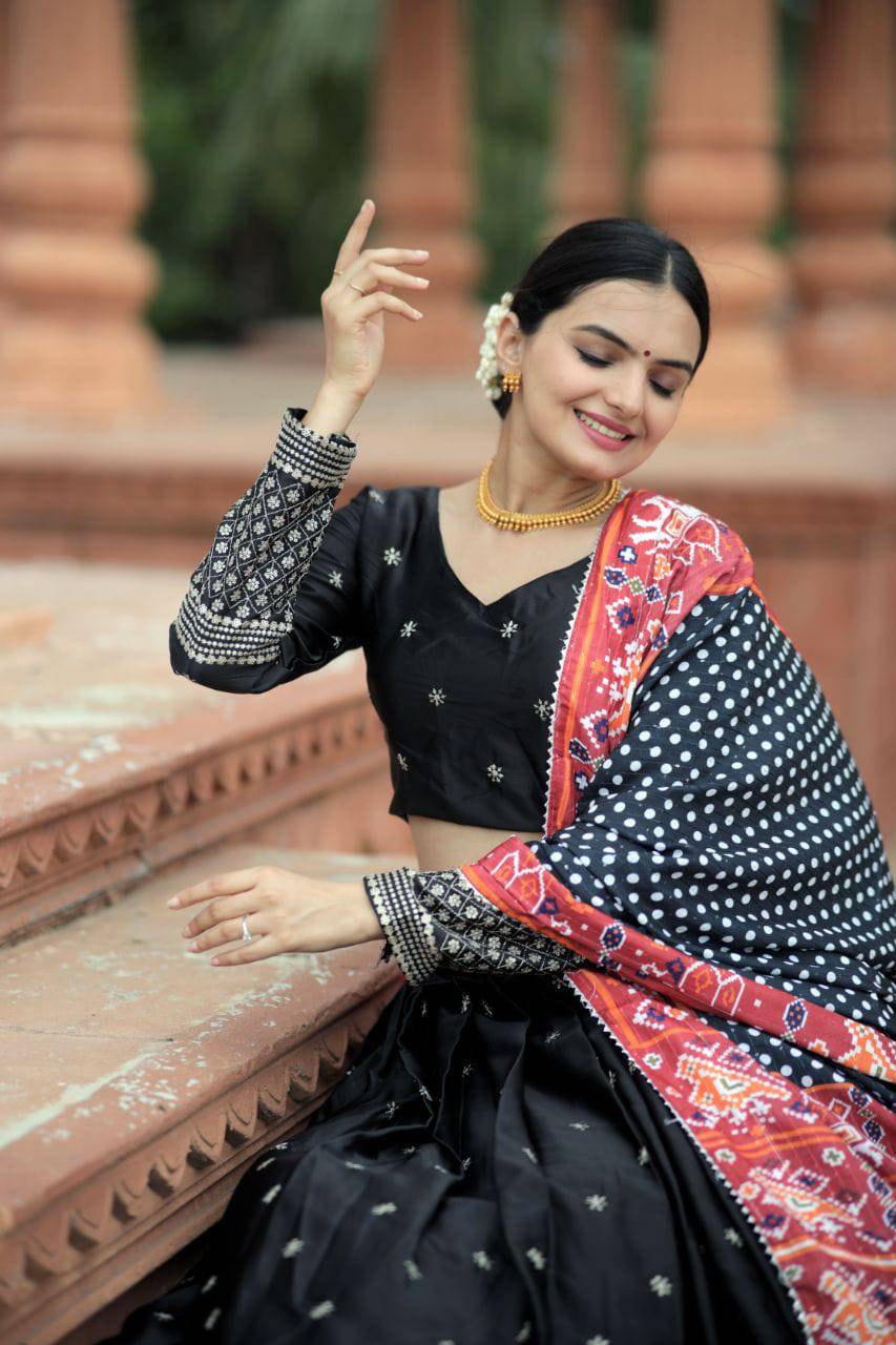 Unique Silk Sequins Embroidered Lehenga Choli Set - Ethnicwish