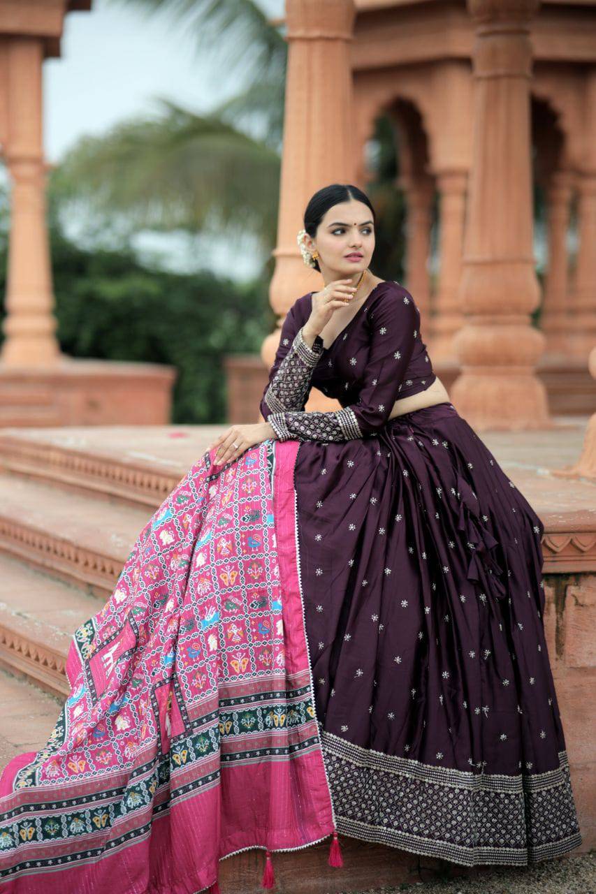 Unique Silk Sequins Embroidered Lehenga Choli Set - Ethnicwish