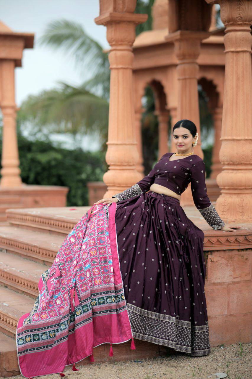 Unique Silk Sequins Embroidered Lehenga Choli Set - Ethnicwish