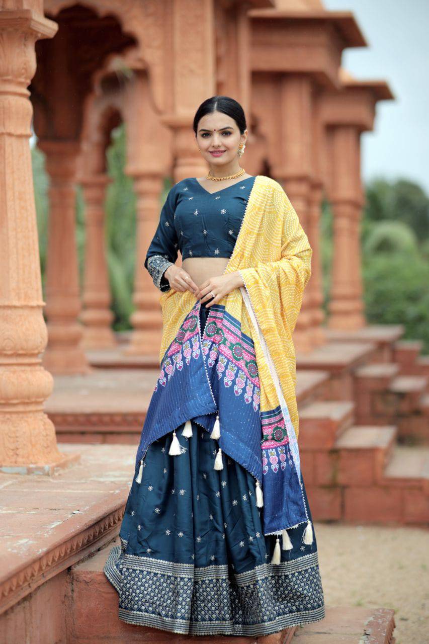 Unique Silk Sequins Embroidered Lehenga Choli Set - Ethnicwish
