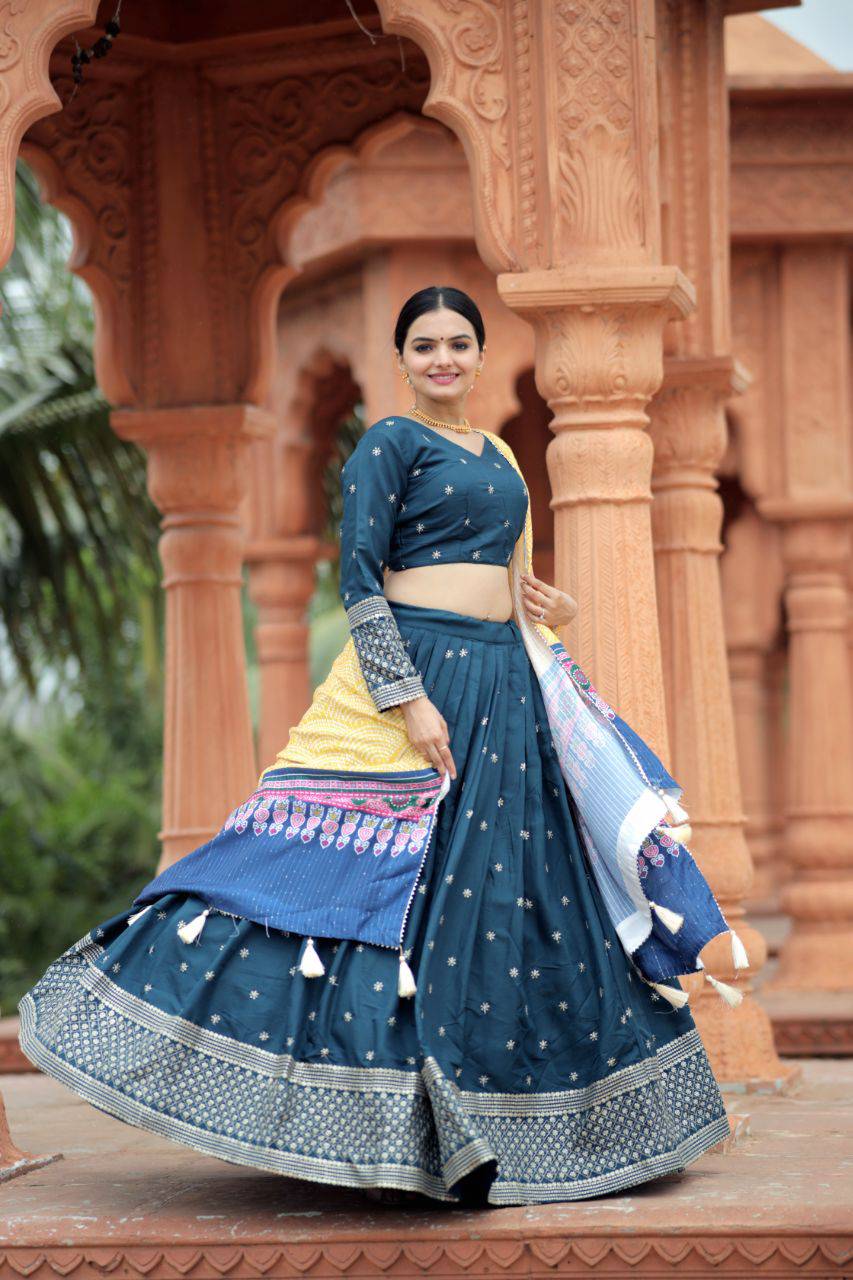 Unique Silk Sequins Embroidered Lehenga Choli Set - Ethnicwish