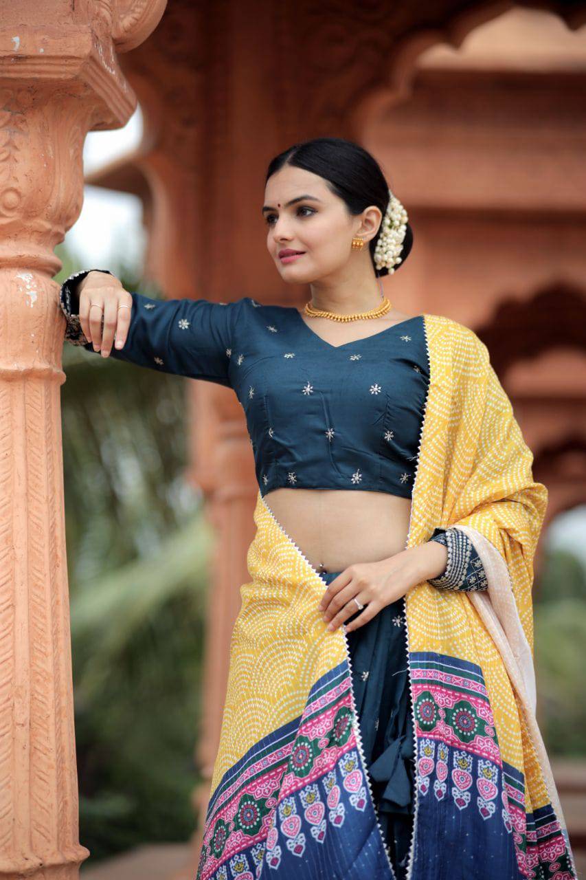 Unique Silk Sequins Embroidered Lehenga Choli Set - Ethnicwish