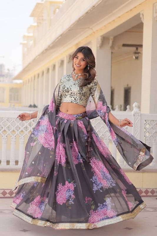Heavenly Russian Silk Floral Sequins Embroidered Lehenga Choli - Ethnicwish