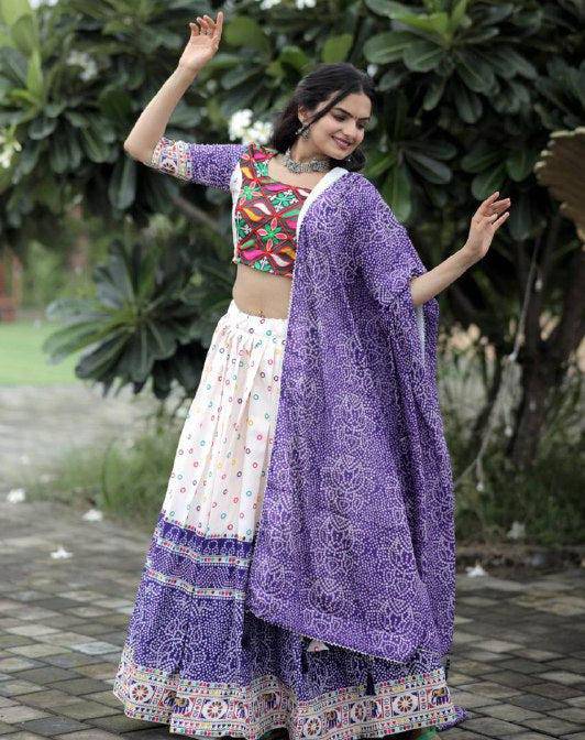 Dainty Rayon Printed Gamthi Worked Navratri Wear Lehenga Choli - Ethnicwish