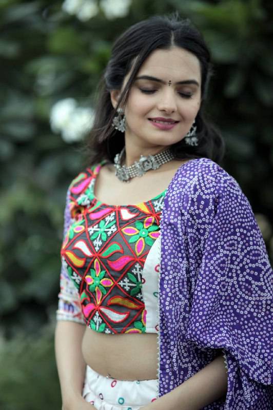 Dainty Rayon Printed Gamthi Worked Navratri Wear Lehenga Choli - Ethnicwish