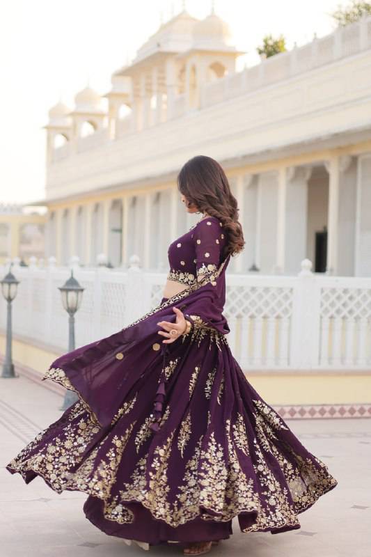 Graceful Wine Faux Georgette Wedding Wear Lehenga Choli - Ethnicwish