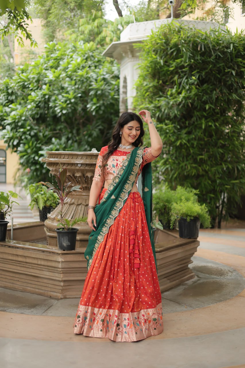 Exquisite Jacquard Meena Weaving Worked Lehenga Choli Set - Ethnicwish